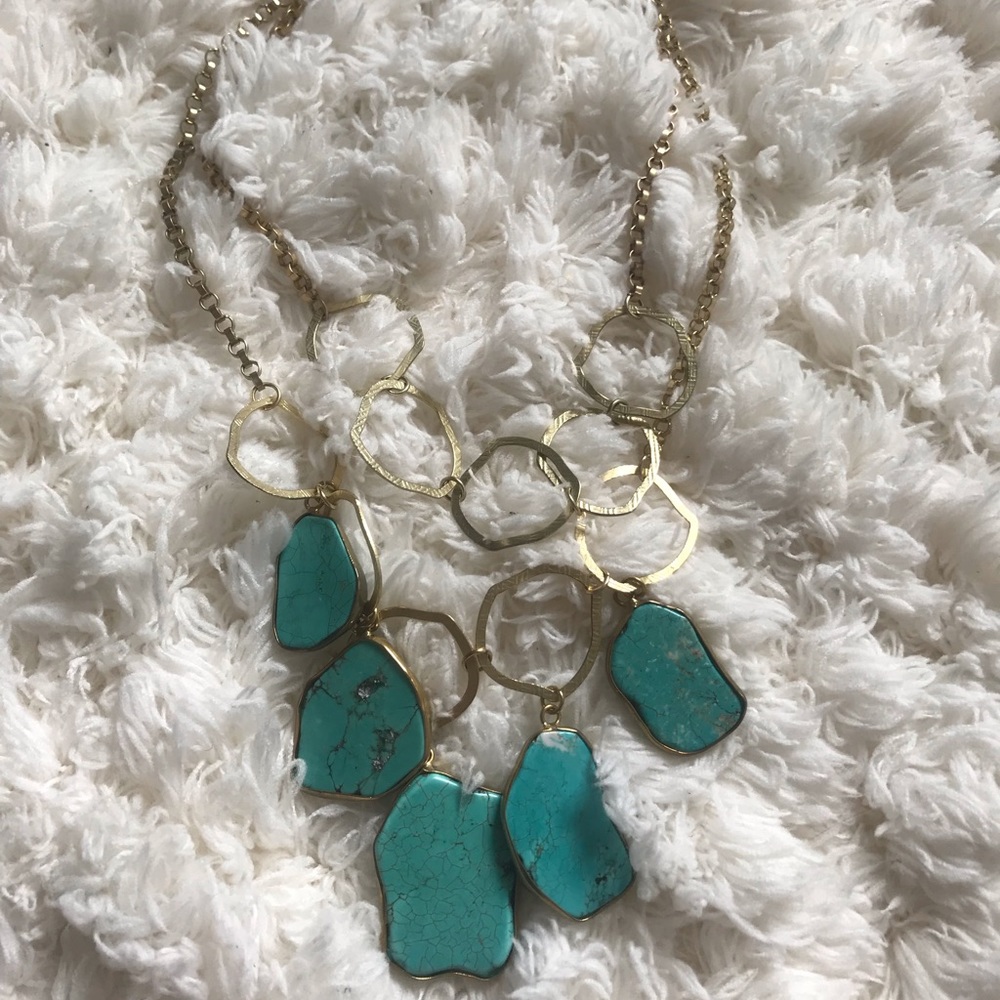 Turquoise statement necklace with gold hardware